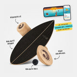 Surfin Balance Board Komplett-Set Black Wood mit Kork-Rolle, Kork-Halbkugel, Balance-Ball und der Surfin Balance App